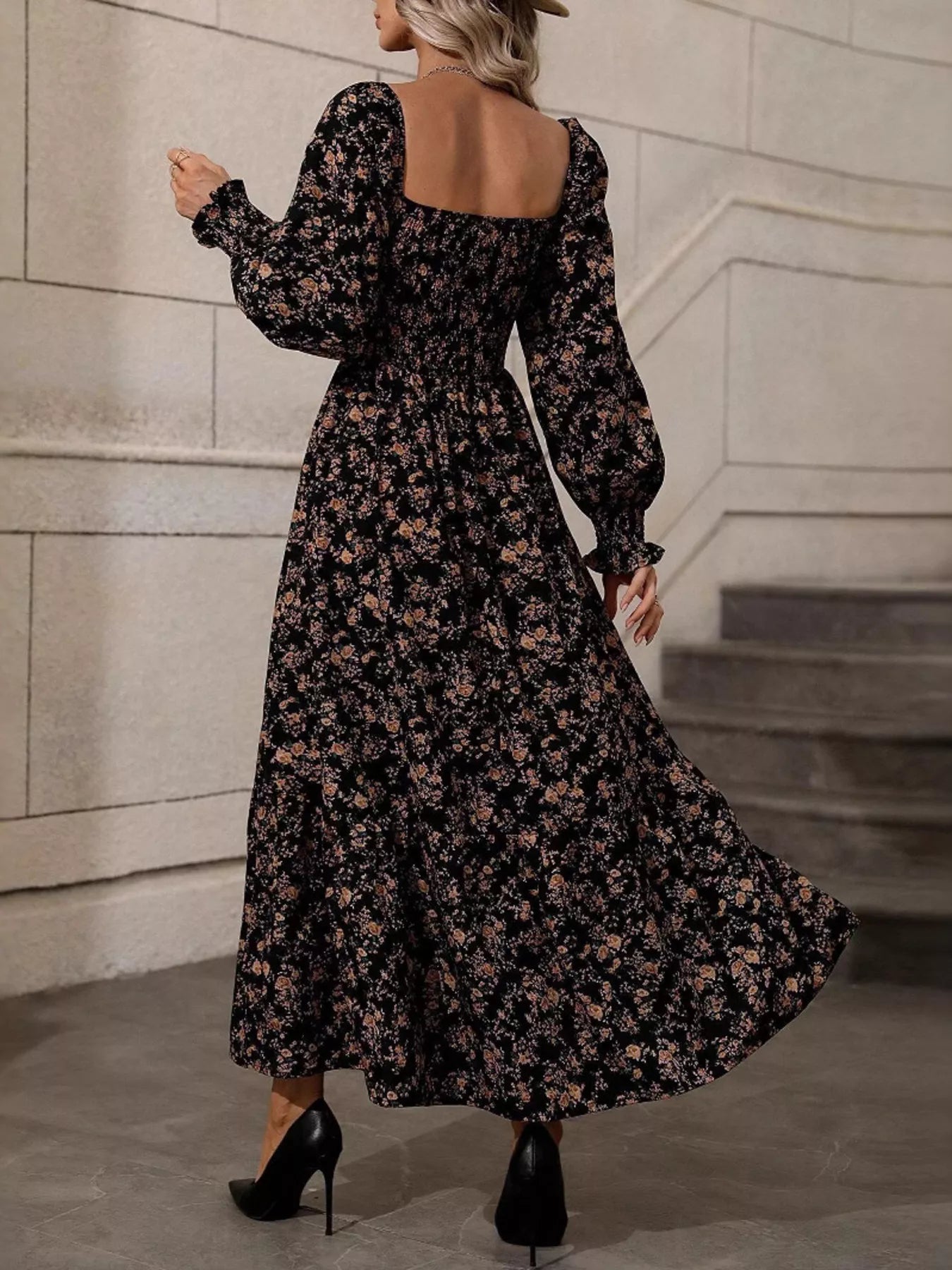 Floral Square-Neck Smocked Midi Dress - product view 6