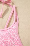 Floral Texture Halter One-Piece Swimsuit