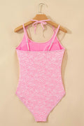 Floral Texture Halter One-Piece Swimsuit