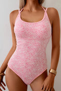Floral Texture Halter One-Piece Swimsuit
