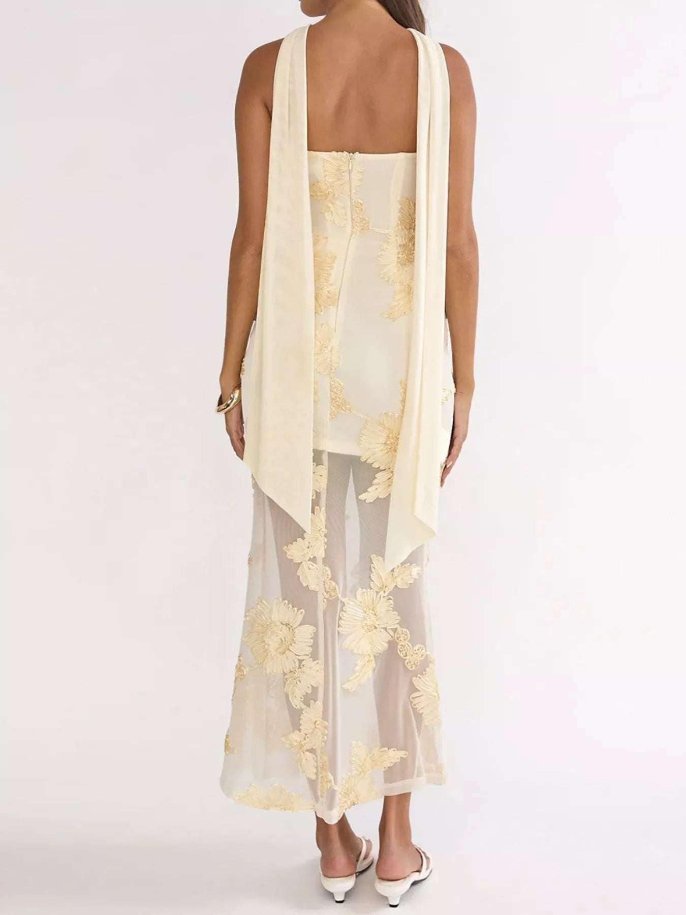 Floral Tube Dress with Scarf - product view 4