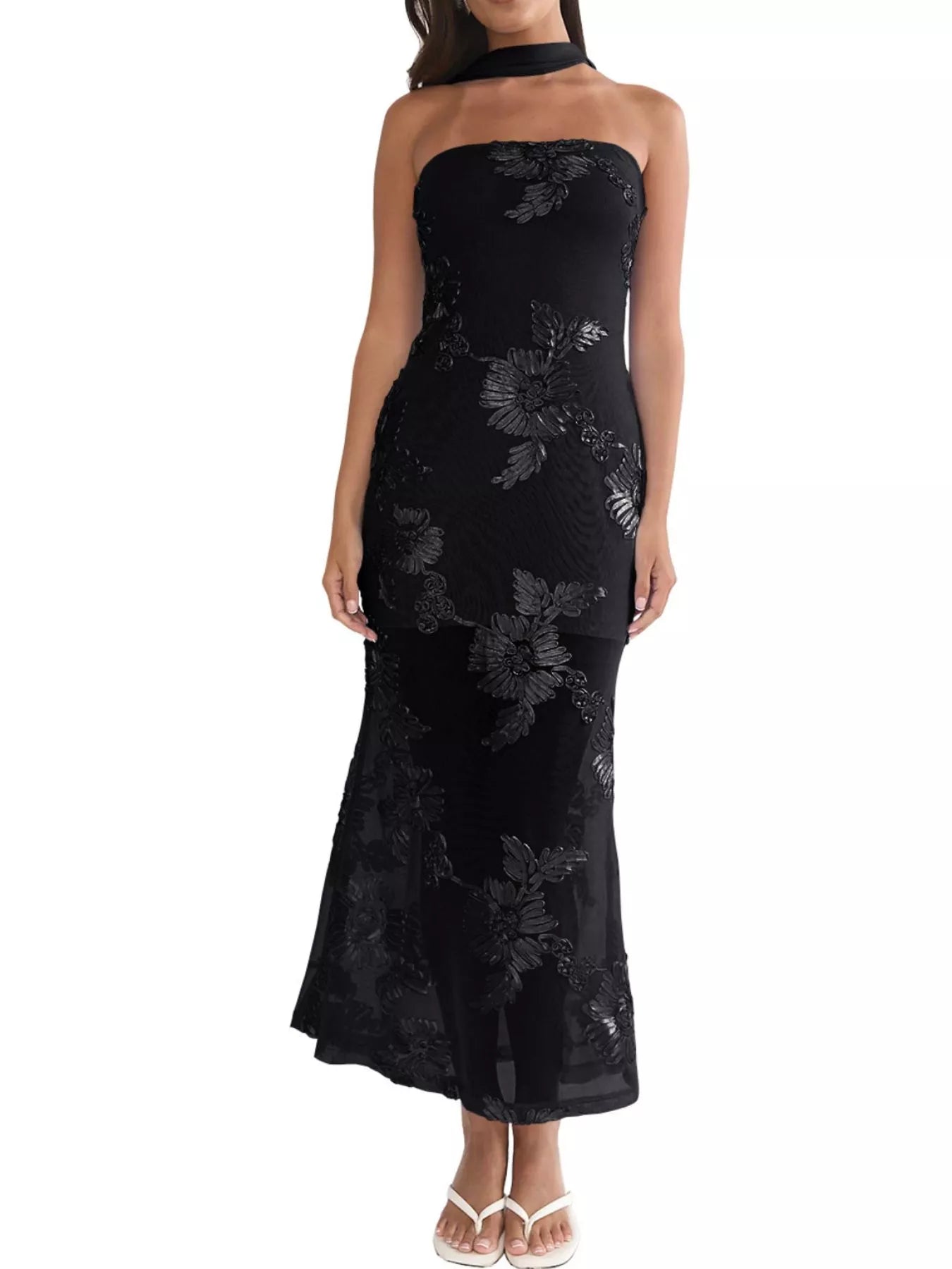 Floral Tube Dress with Scarf - product view 5