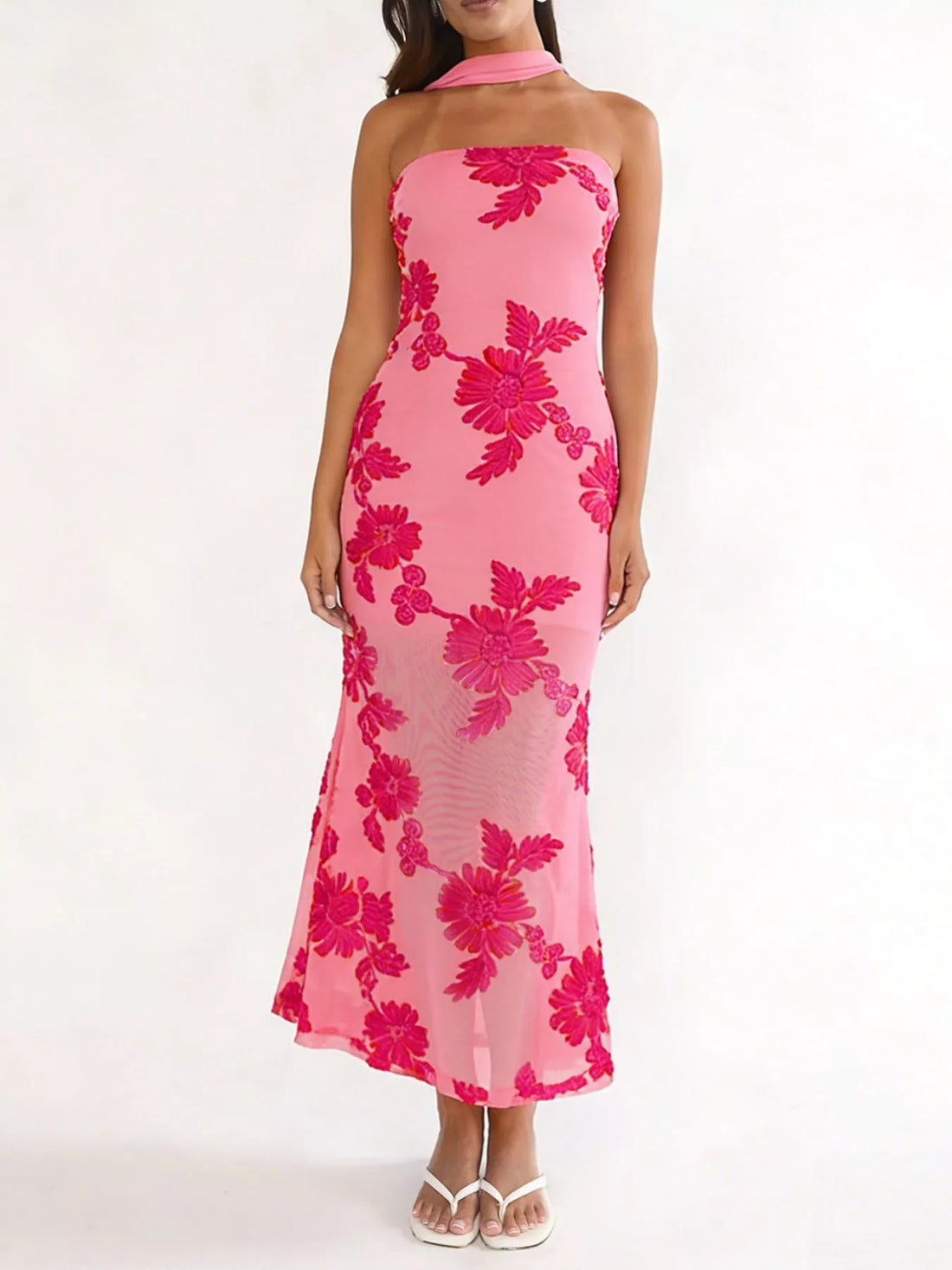 Floral Tube Dress with Scarf - product view 1