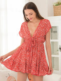 Ivy Lane Tied Floral V-Neck Cap-Sleeve Dress - product view 2