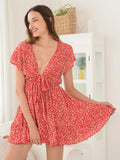 Ivy Lane Tied Floral V-Neck Cap-Sleeve Dress - product view 1