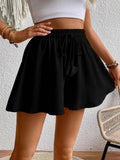 Flowy Drawstring Waist Shorts Black / S