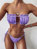Frill Trim Ruched Bikini Set Lavender / S
