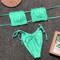 Frill Trim Ruched Bikini Set Neon Green / S