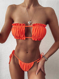 Frill Trim Ruched Bikini Set Orange / S