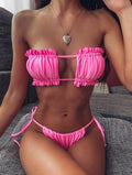 Frill Trim Ruched Bikini Set Pink / S