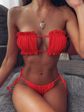 Frill Trim Ruched Bikini Set Red / S