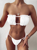 Frill Trim Ruched Bikini Set White / S