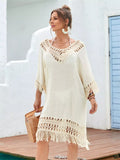 Fringe Crochet V-Neck Cover-Up Dress Apricot / One Size