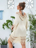 Fringe Crochet V-Neck Cover-Up Dress Apricot / One Size