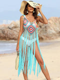 Fringe Spaghetti Strap Cover-Up Aqua / One Size