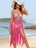 Fringe Spaghetti Strap Cover-Up Hot Pink / One Size