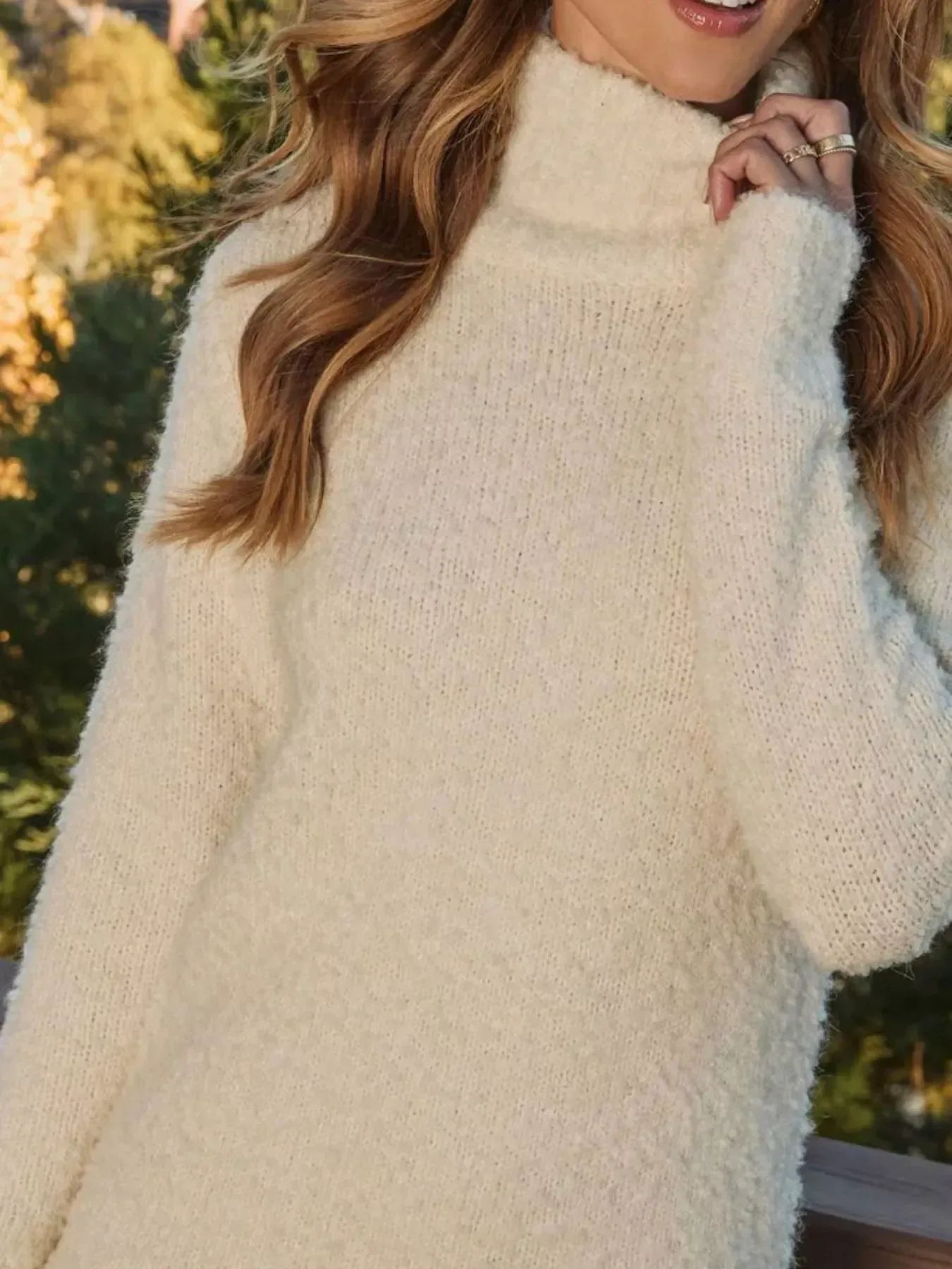 Fringe Turtleneck Sweater Dress