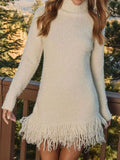 Fringe Turtleneck Sweater Dress Apricot / S