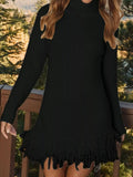Fringe Turtleneck Sweater Dress Black / S