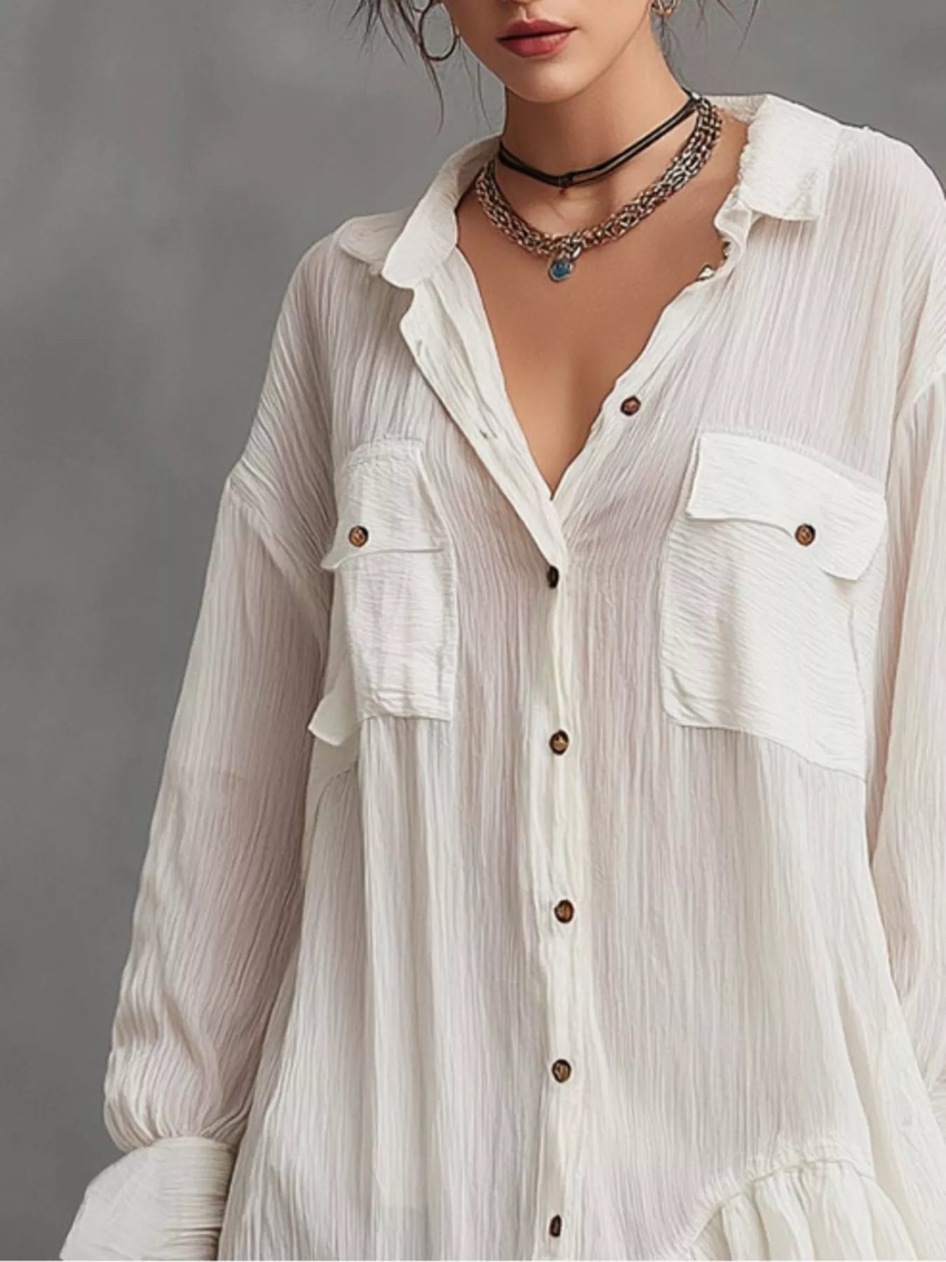Plus-Size Button-Down Ruffle-Hem Shirt Dress