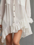 Full Size Button-Down Ruffle Hem Shirt Dress Plus Size