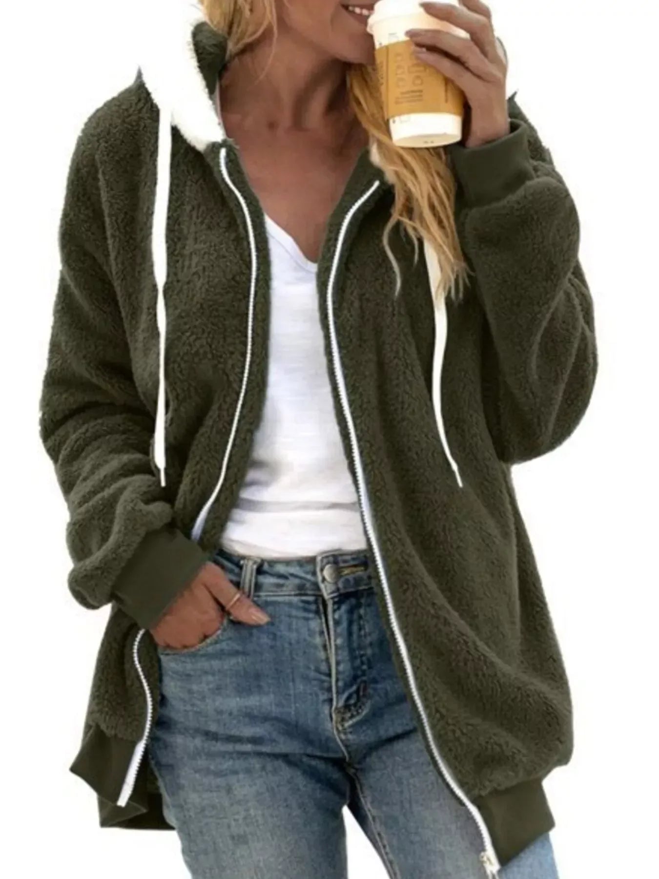 Cozy Fleece Plus Size Zip-Up Jacket