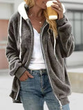 Cozy Fleece Plus Size Zip-Up Jacket Dark Gray / S