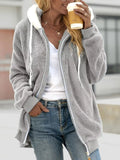 Cozy Fleece Plus Size Zip-Up Jacket Light Gray / S
