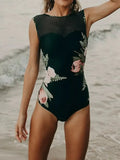 Cutout Printed One-Piece Swimsuit Deep Teal / XS