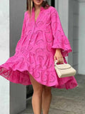 Plus Size Eyelet Tiered Dress Rose Red / S