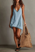 Full Size Fringe V-Neck Cami Dress Plus Size Light Blue / S