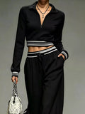Full Size Half Zip Cropped Top and Pants Set Plus Size