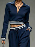 Full Size Half Zip Cropped Top and Pants Set Plus Size