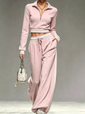 Full Size Half Zip Cropped Top and Pants Set Plus Size