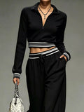 Full Size Half Zip Cropped Top and Pants Set Plus Size