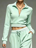 Full Size Half Zip Cropped Top and Pants Set Plus Size