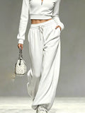 Full Size Half Zip Cropped Top and Pants Set Plus Size