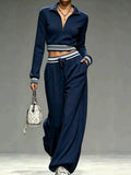 Full Size Half Zip Cropped Top and Pants Set Plus Size Navy / S