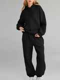 Plus Size Kangaroo Pocket Hoodie and Joggers Set for Women Black / XS