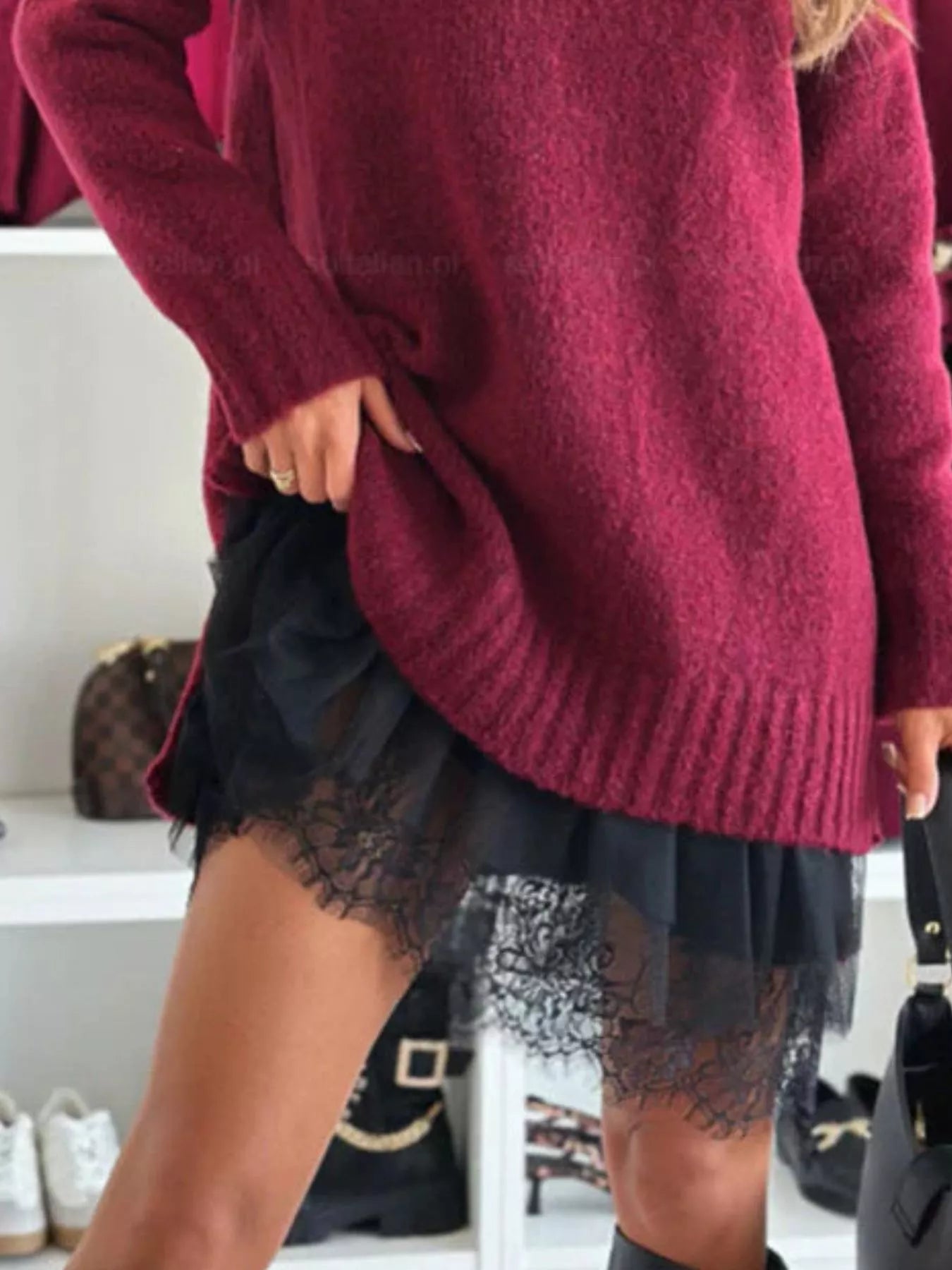 Full Size Lace Detail Cami Dress and Turtleneck Oversized Sweater Set Plus Size