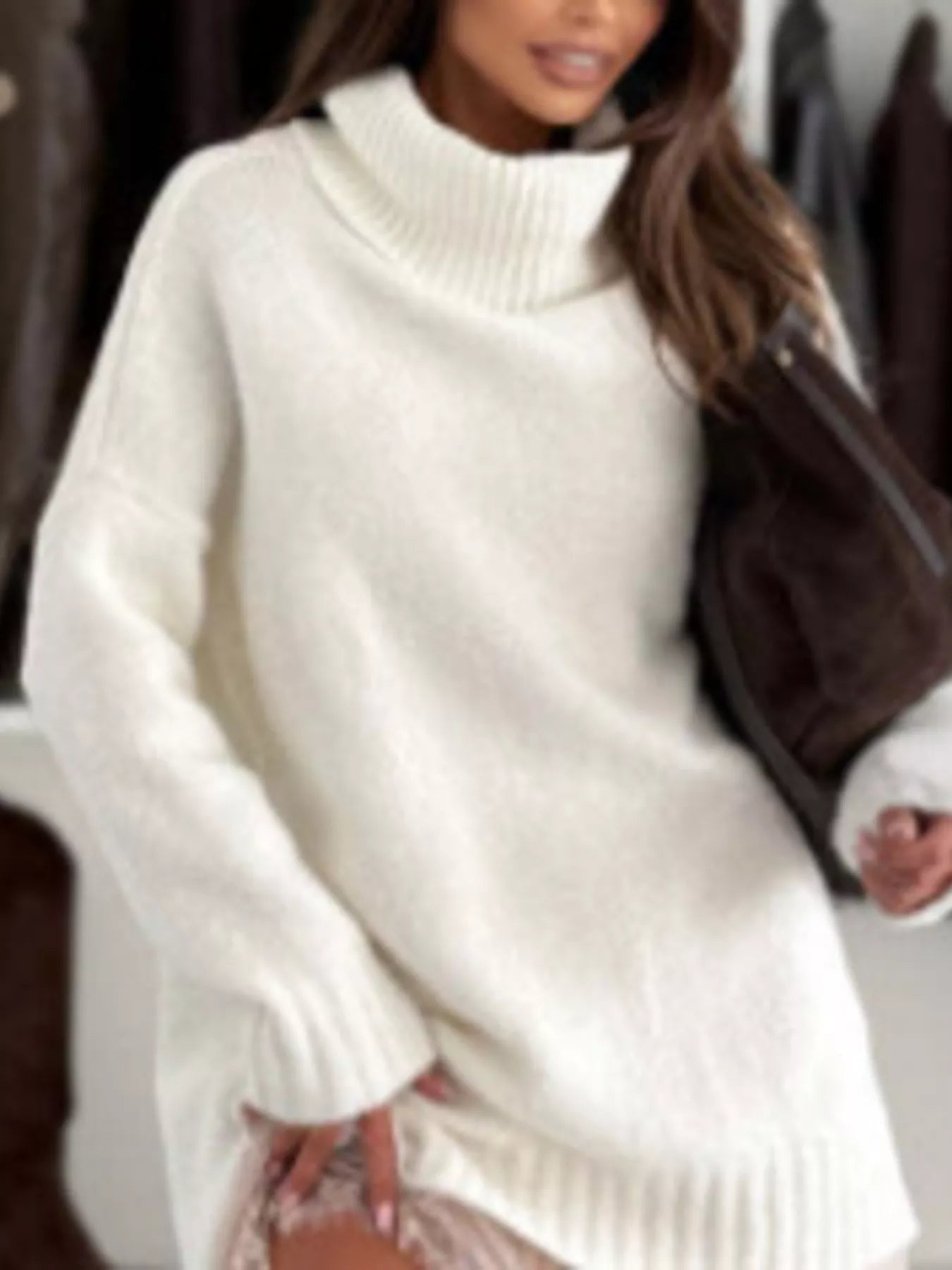 Full Size Lace Detail Cami Dress and Turtleneck Oversized Sweater Set Plus Size