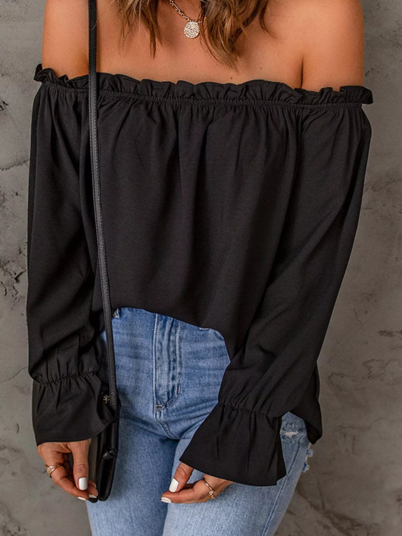 Full Size Off-Shoulder Ruffle Long Sleeve Blouse Plus Size