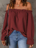 Full Size Off-Shoulder Ruffle Long Sleeve Blouse Plus Size