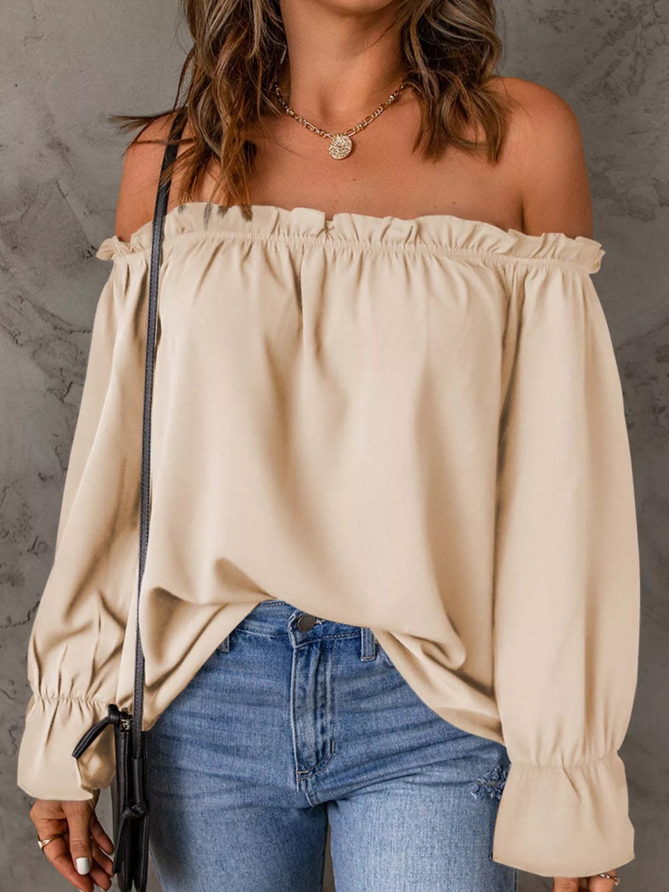 Full Size Off-Shoulder Ruffle Long Sleeve Blouse Plus Size