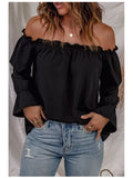 Full Size Off-Shoulder Ruffle Long Sleeve Blouse Plus Size Black / S