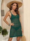 Full Size Sleeveless Crochet Knit Cover-Up Dress Plus Size