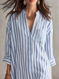 Full Size Striped 3/4 Sleeve Shirt Dress Plus Size