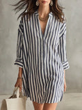 Full Size Striped 3/4 Sleeve Shirt Dress Plus Size Black / S
