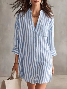 Striped Button-Front Shirt Dress – Plus Size