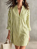Full Size Striped 3/4 Sleeve Shirt Dress Plus Size Green / S